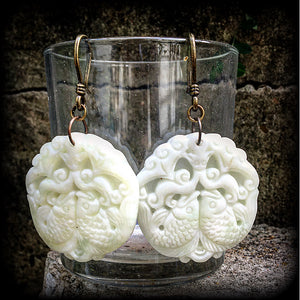 White jade koi fish earrings