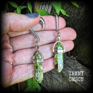 Green Ocean jasper gauged earrings