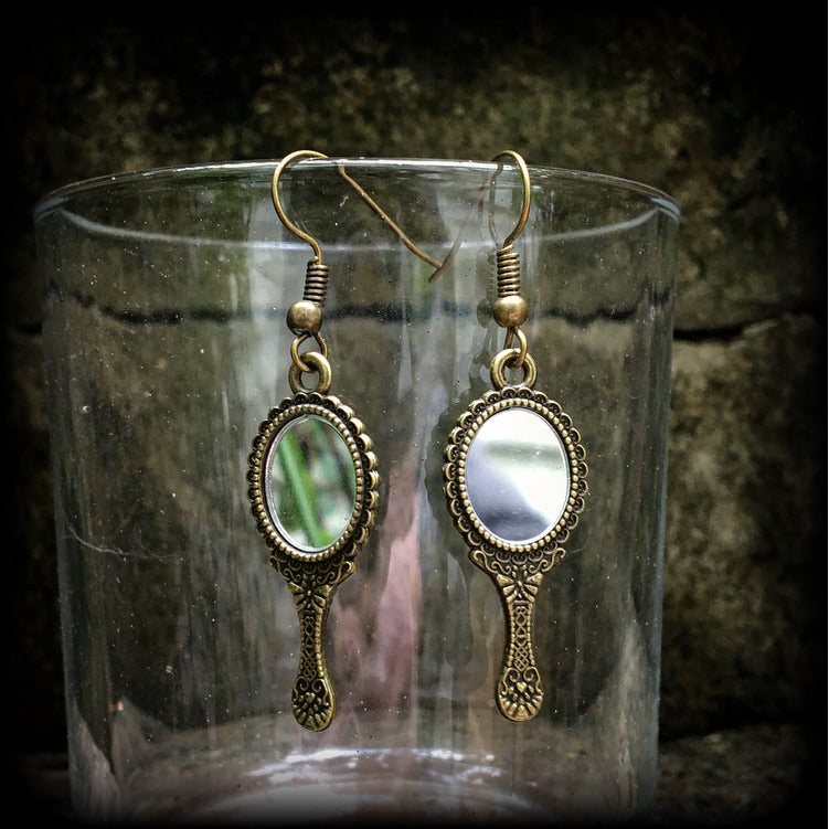 Bronze mirror earrings-Antique bronze earrings