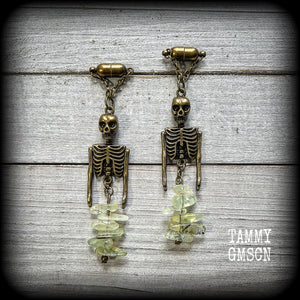 Bronze and Serpentine mermaid skeleton earrings