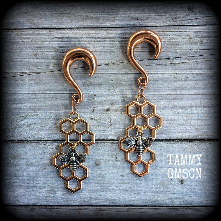 Beehive gauged earrings-Honeycomb earrings