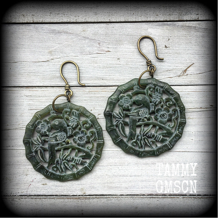 Jade earrings-Carved gemstone earrings