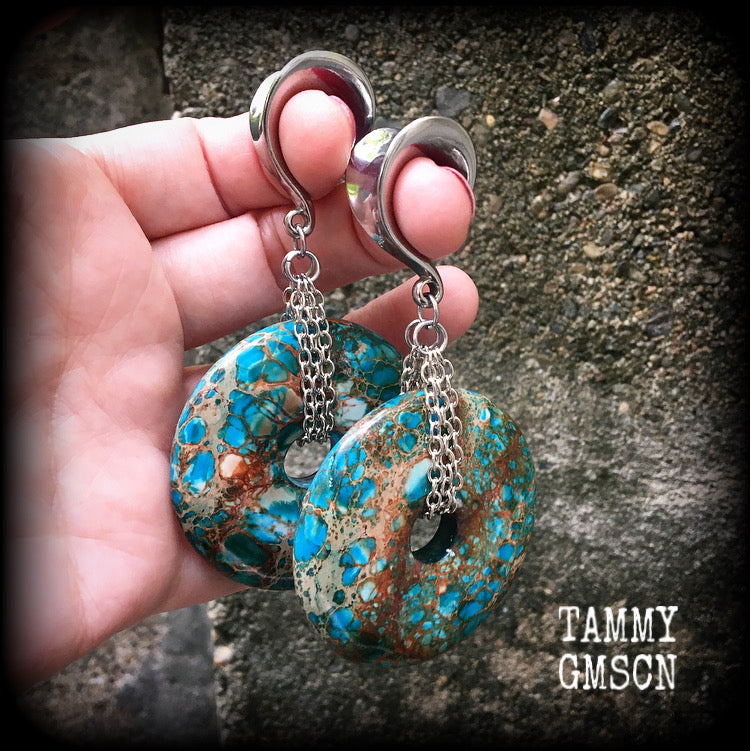 Turquoise ocean jasper ear weights-Gauged earrings