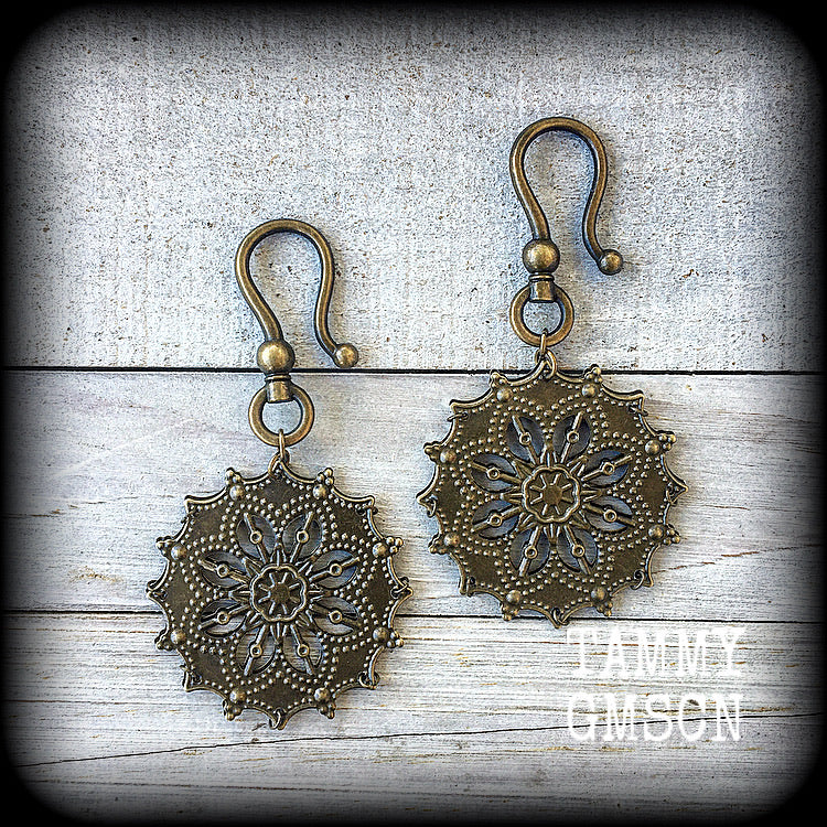 Antique bronze mandala earrings-Ear hangers