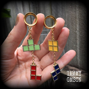 Tetris tunnel earrings-Tunnel dangles