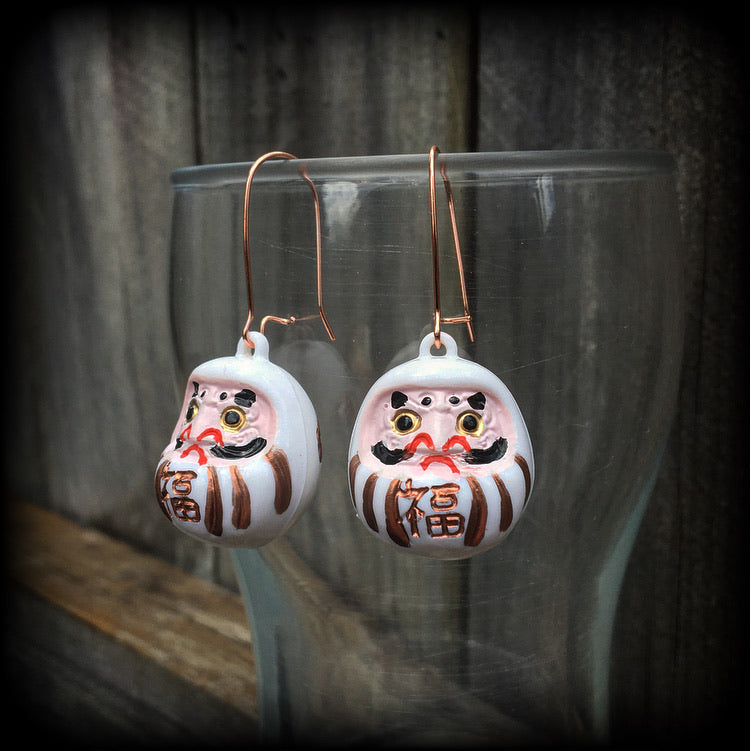 White daruma earrings Daruma dolls Japanese dolls Japanese earrings Daruma ear hangers Daruma ear weights Unique ear weights Stretched ears Stretched lobes Ear gauges Pierced Gauged earrings 4mm 6mm 8mm 10mm 12mm 14mm 16mm 19mm 22mm 25mm 28mm 30mm