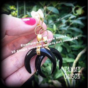 Black obsidian double horn earrings-Ear hangers