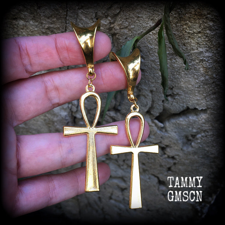 Ankh gauged earrings