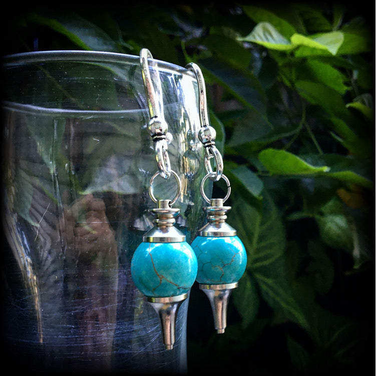 Turquoise earrings-Gemstone ear hangers