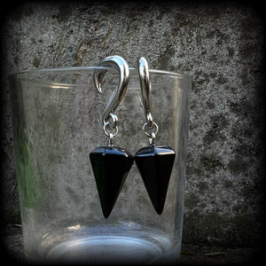 Black obsidian gauged earrings-Gemstone gauges