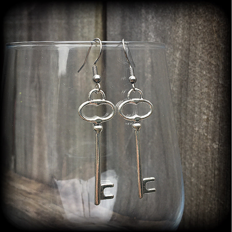 Antique silver key earrings