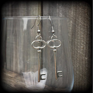 Antique silver key earrings