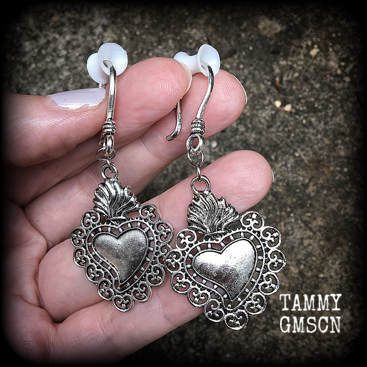 Sacred heart earrings-Ear hangers