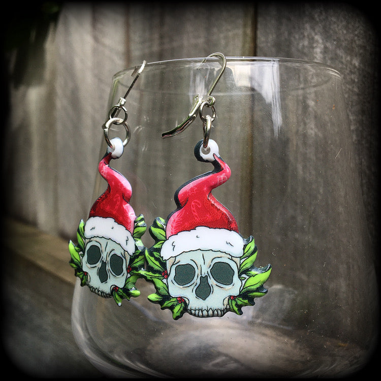 Santa claus skull earrings-Christmas earrings