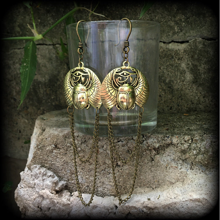 Scarab beetle earrings-Eye of Horus earrings