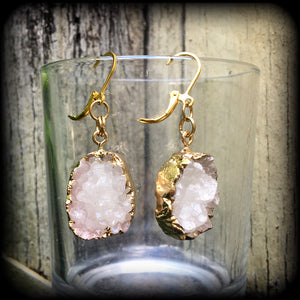 White druzy earrings-Quartz earrings