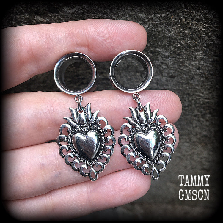 Sacred heart tunnel earrings