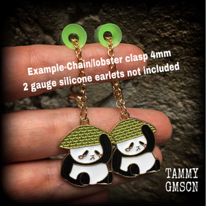 Panda bear earrings-Tunnel dangles