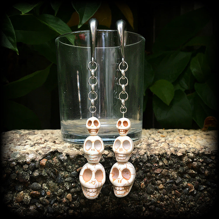 Skull ear weights-Halloween gauged earrings