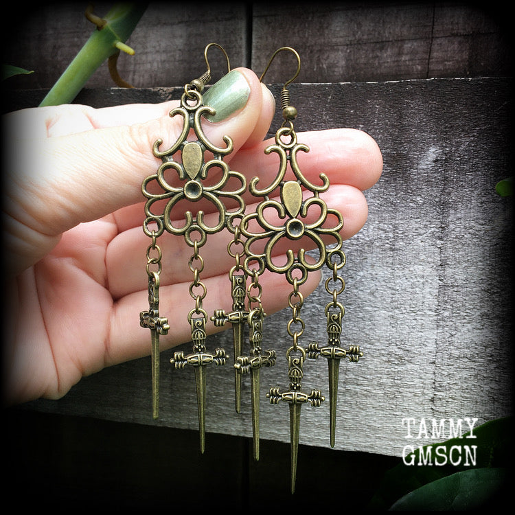 Three of swords earrings