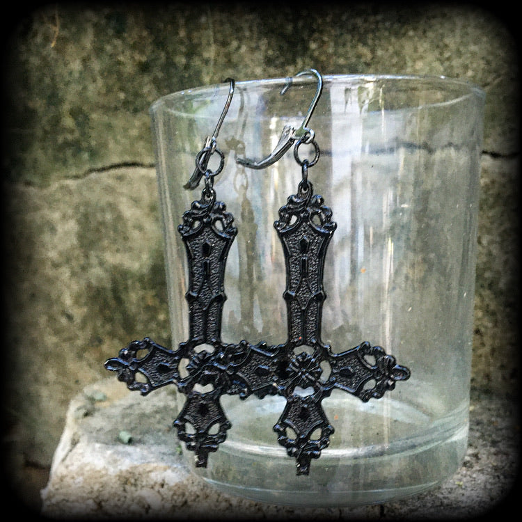 Black inverted cross earrings-Occult earrings