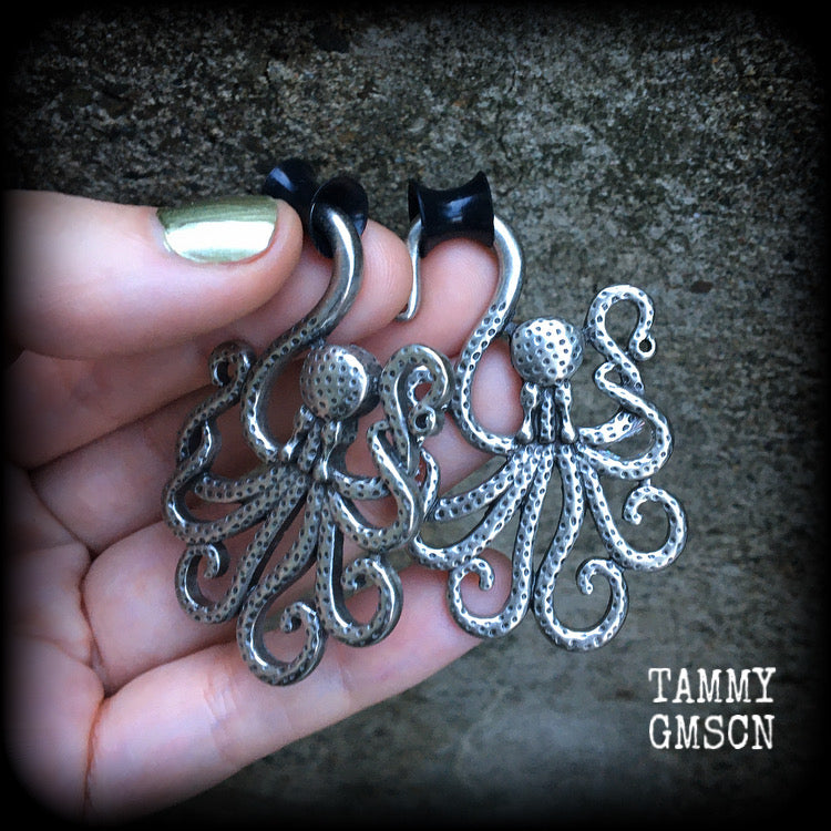 Antique silver octopus ear hangers