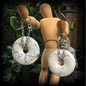 Howlite stone earrings-Ear hangers