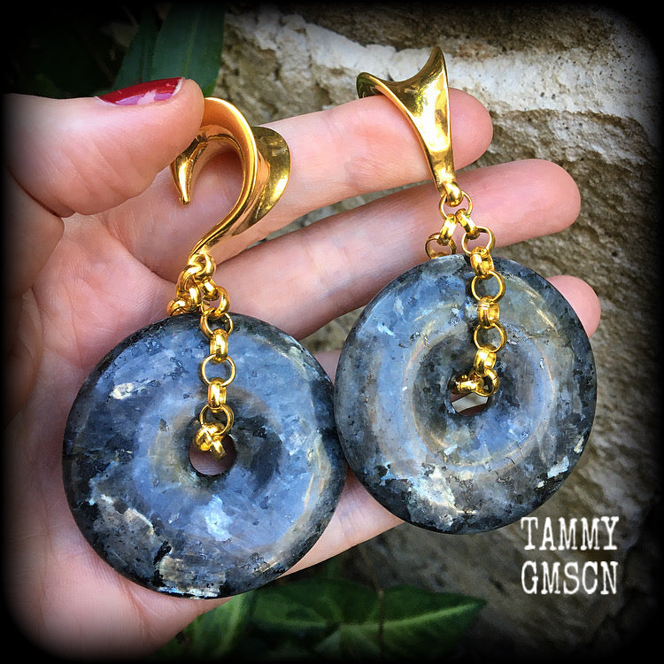 Labradorite gauged earrings-Ear weights