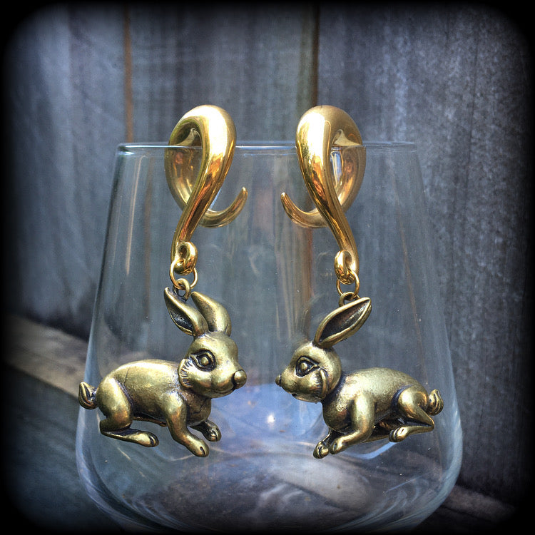 Rabbit gauged earrings-Brass ear weights