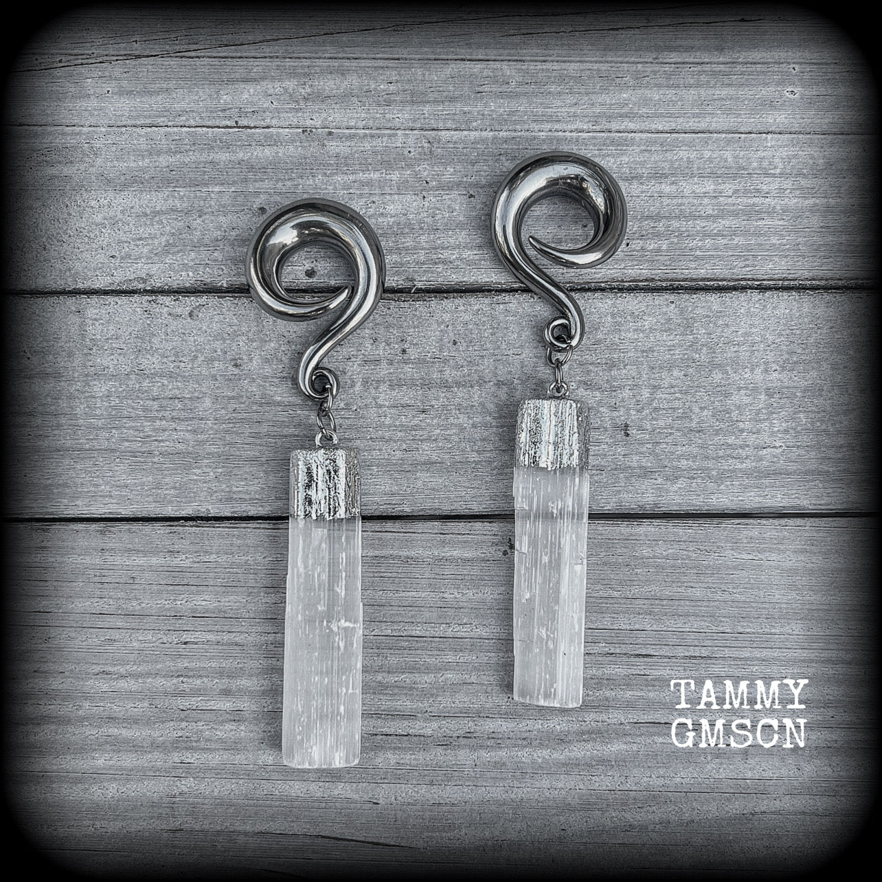 Selenite gauged earrings