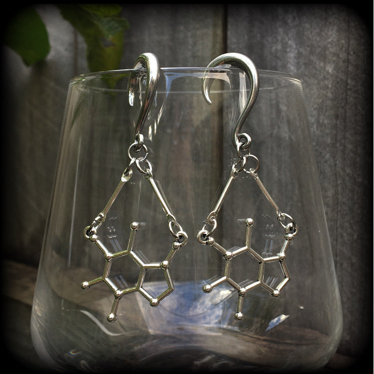 Caffeine molecule gauged earrings