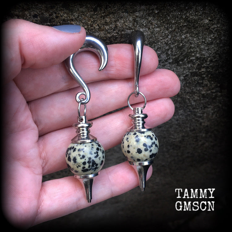 Dalmatian jasper earrings-Gauged earrings