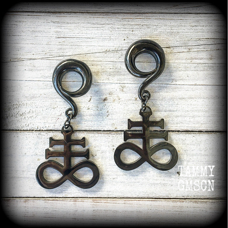 Sigil jewelry Sigil jewellery Brimstone earrings Sigil of Sulphur earrings Ritual jewelry Ritual tools Occult jewelry Occult 00 gauge ear weights Satanic jewelry Satanic ear hangers Dark art Dark magick Black magick Demonology Church of Satan Temple of Set