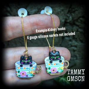 Cat earrings-Teacup folk art earrings