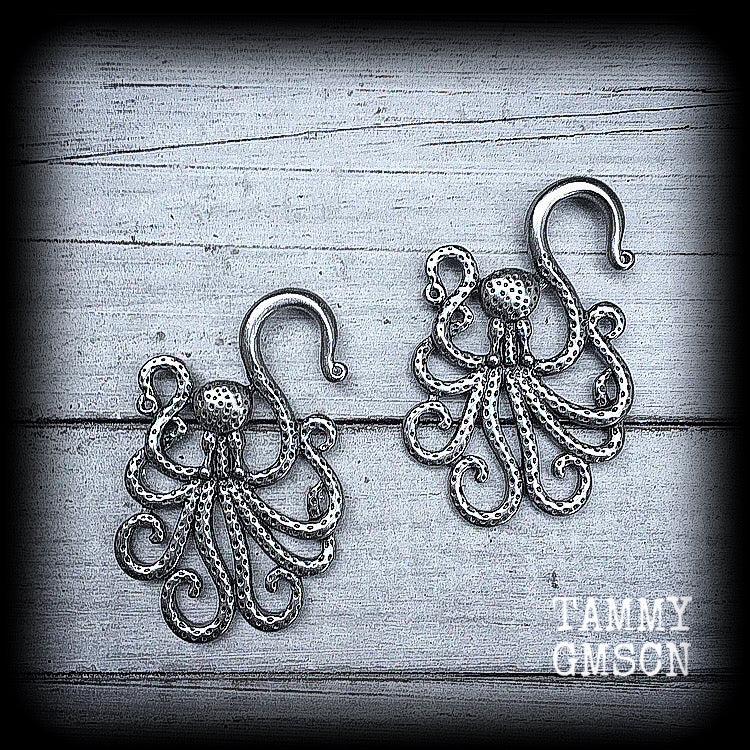 Antique silver octopus ear hangers