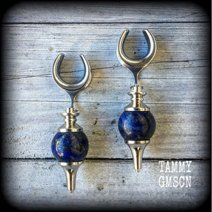 Lapis lazuli ear hangers Gemstone ear hangers Gemstone ear weights Stretched ears Stretched lobes Gauged ears Gauged earrings Gemstone body jewelry Egyptian jewellery 4mm 6mm 8mm 10mm 12mm 14mm 16mm 19mm 22mm 25mm 28mm 30mm