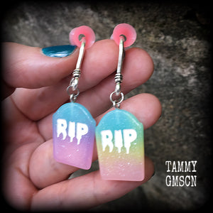 Pastel goth tombstone earrings-Halloween earrings