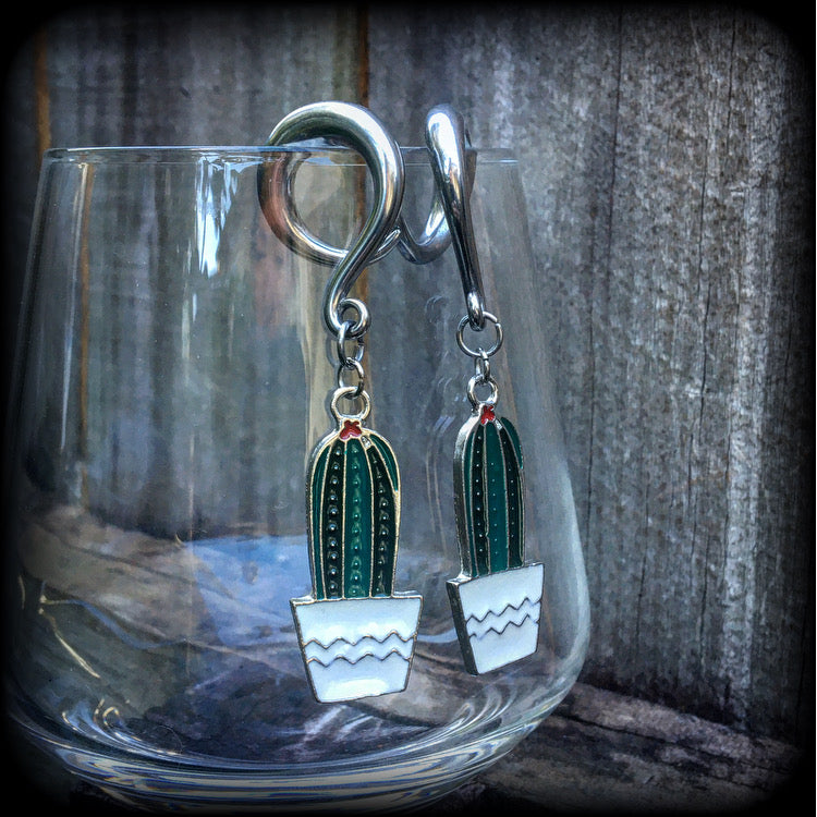 Cactus gauged earrings-Cactus earrings