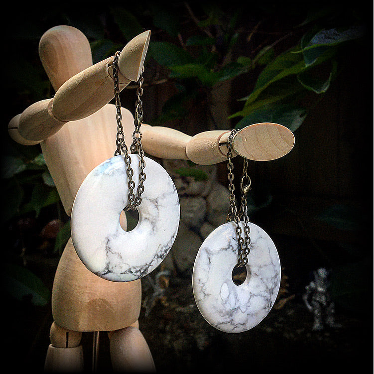 Howlite and antique bronze earrings