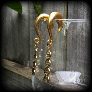 DNA strand earrings DNA helix ear hangers 0 gauge ear weights Science earrings Science ear gauges Stretched lobes Body jewelry Gauged earrings Gauged ears Stretched ears Ear gauges 6g 2g 0g 00g 1/2" 9/16" 5/8" 3/4" 7/8" 1" 1.10" 1.18"