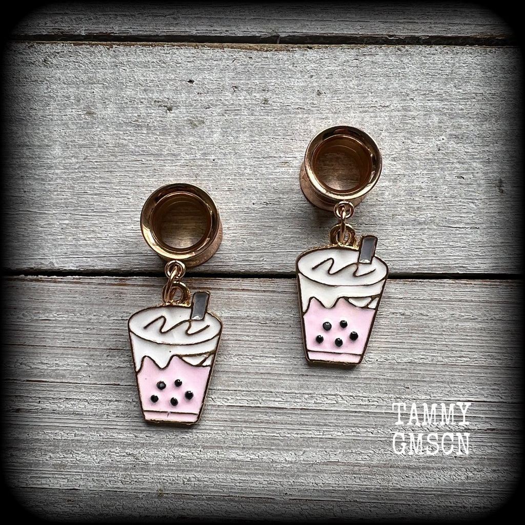 Bubble tea tunnel earrings-Boba tea earrings