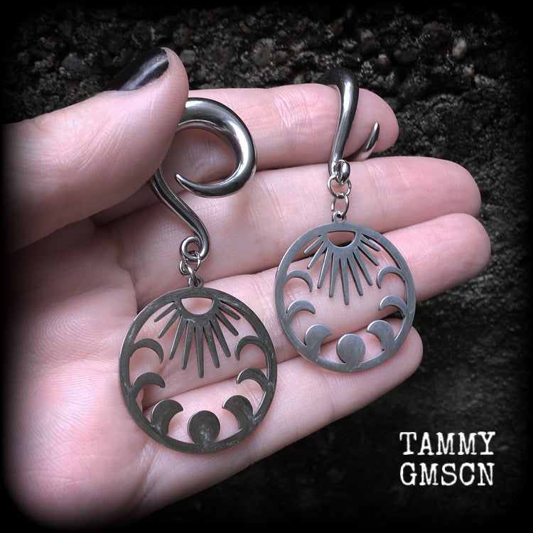 Moon phases gauged earrings