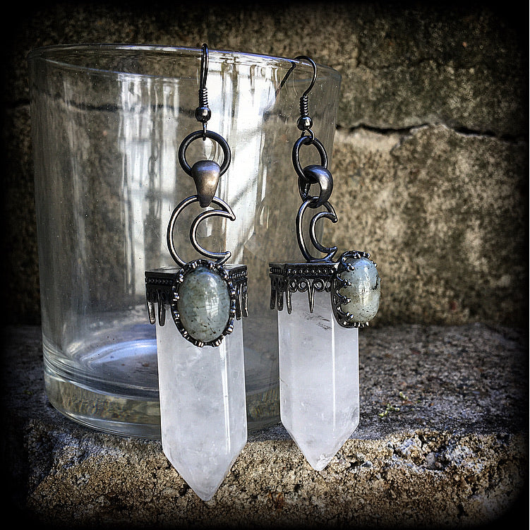 Clear quartz and Labradorite earrings