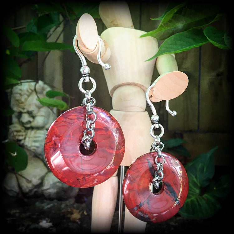 Red jasper ear weights-Ear hangers