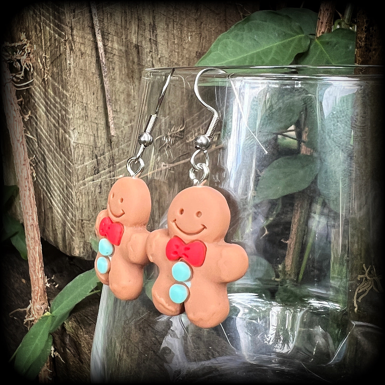 Gingerbread man earrings-Yule earrings