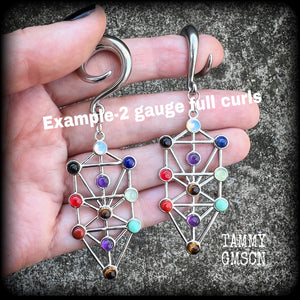 Gemstone Tree of life gauged earrings-Kabbalah-Qabalah jewelry