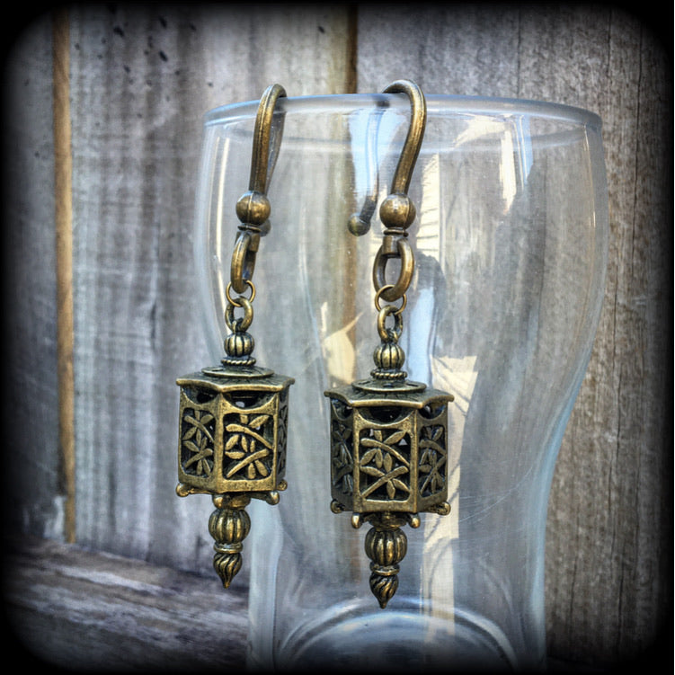 Bronze lantern earrings-Ear hangers