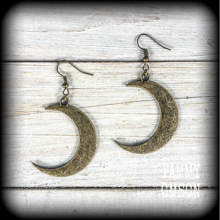 Antique bronze crescent moon earrings