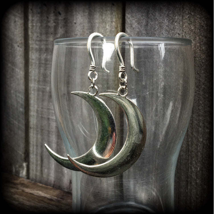 Crescent moon gauged earrings