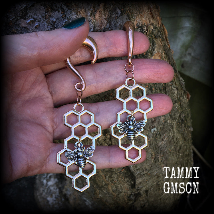 Beehive gauged earrings-Honeycomb earrings